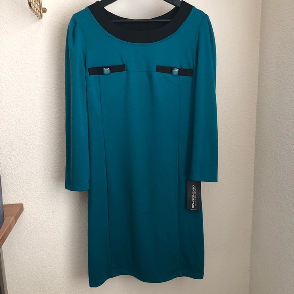 NWT Italian Rinascimento Dolce Vita Dress Petrol Blue w/ Attached Scarf Large - Picture 3 of 11